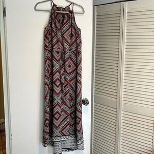 Geometric  Maxi Dress in Red, Black & White